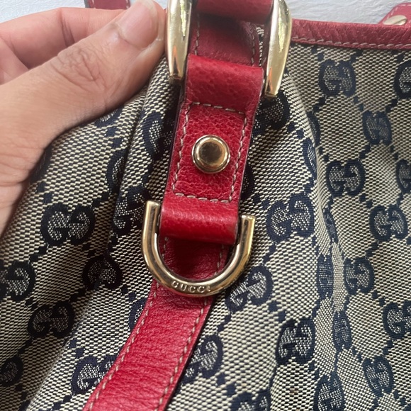Gucci Red Leather Trim Monogram Bag - Picture 11 of 12
